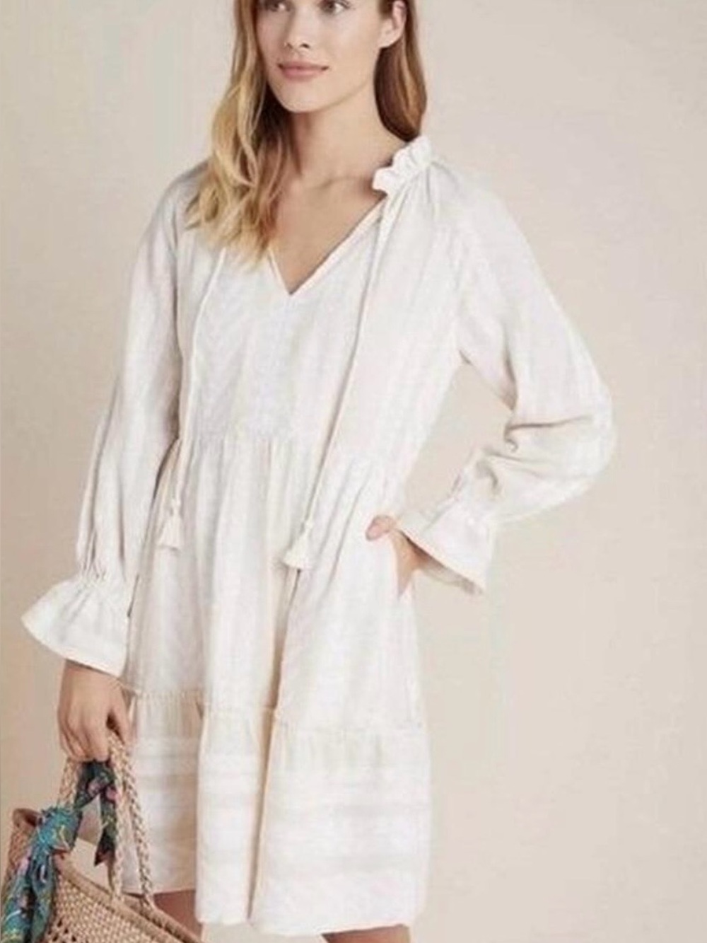 NWT Anthropologie Maeve Dominique Embroidered Tunic Dress Size XL Cream Boho